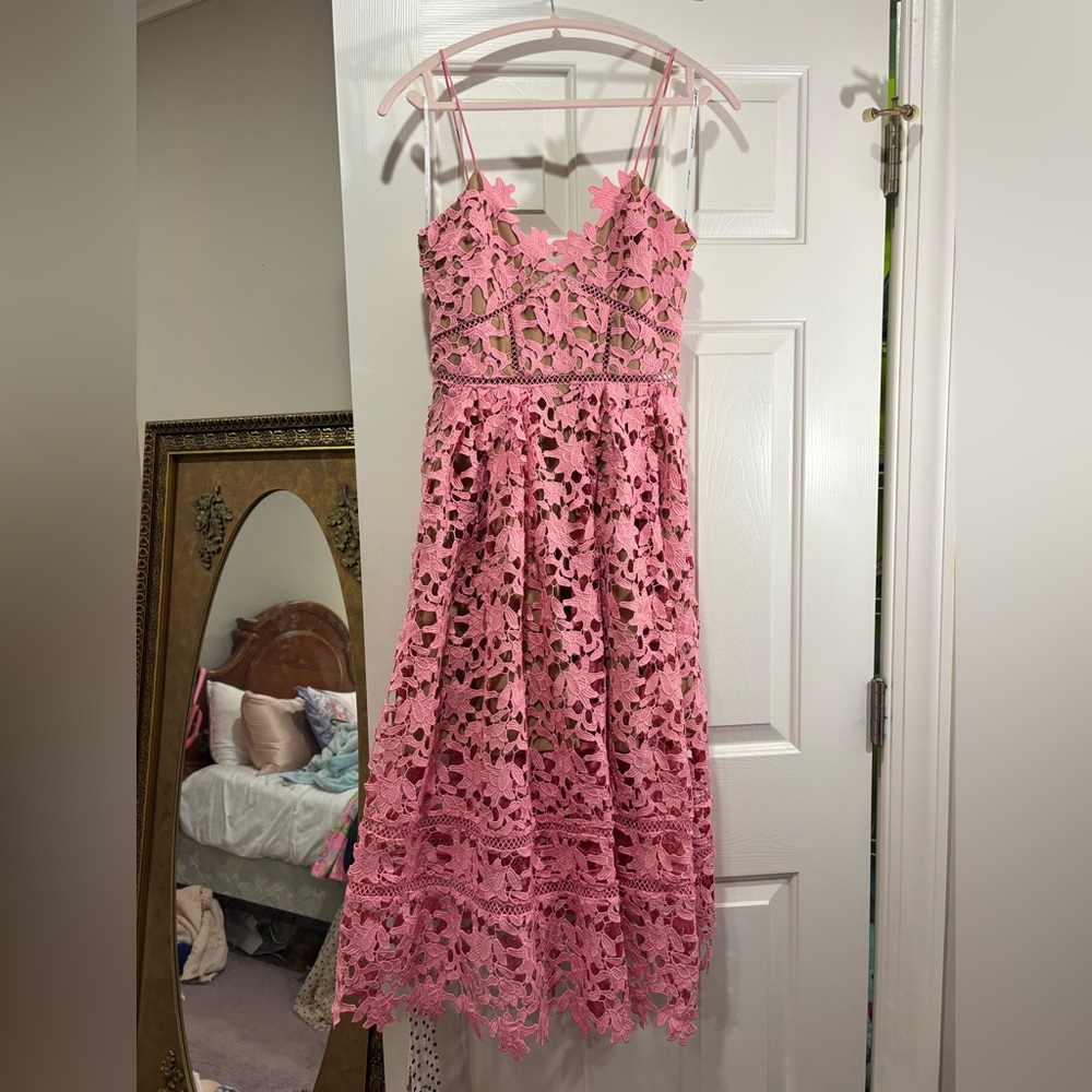 Self-Portrait Pink Floral Lace Dress